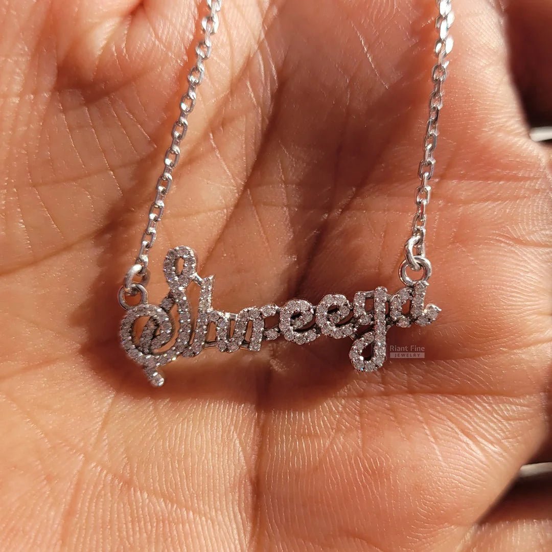 Custom Round Diamond Name Necklace for Women - Riant Fine Jewelry