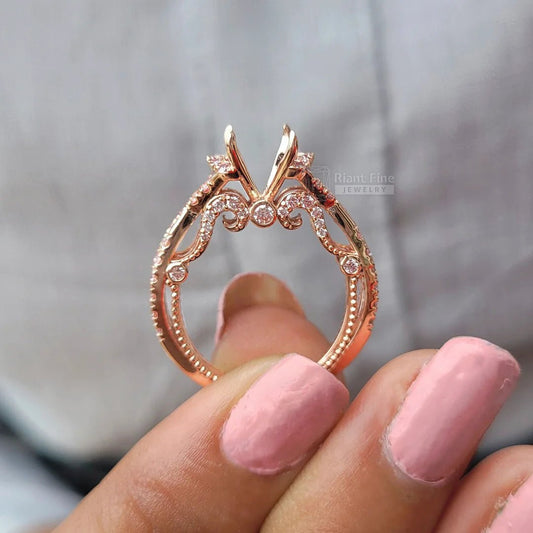 Custom Semi Mount Pink Diamond Rose Gold Wedding Ring - Riant Fine Jewelry LLC