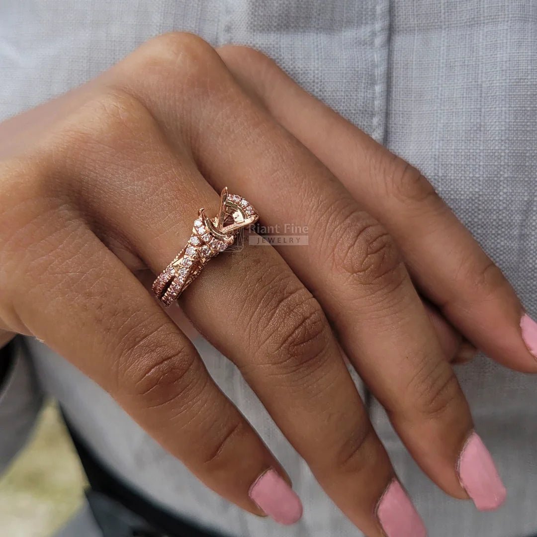 Custom Semi Mount Pink Diamond Rose Gold Wedding Ring - Riant Fine Jewelry LLC