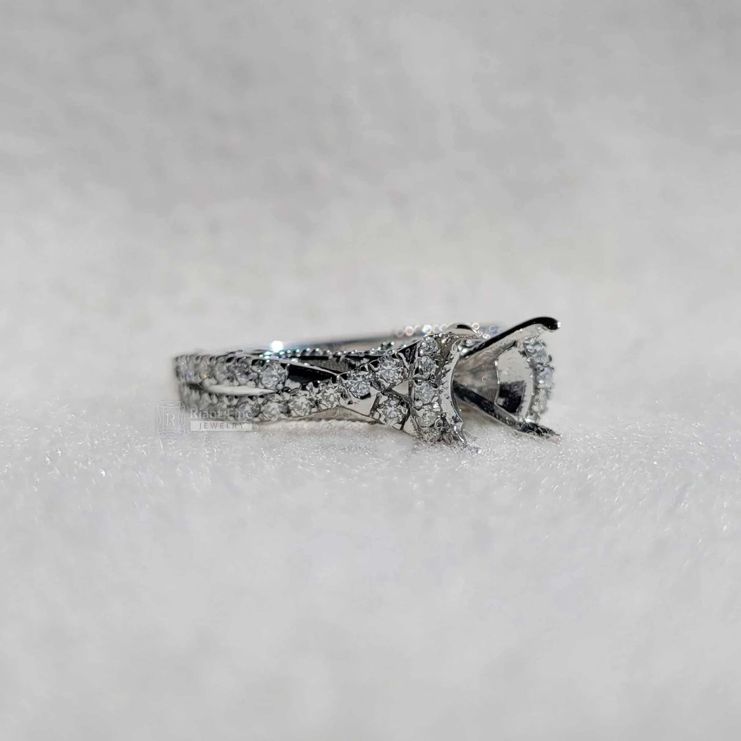 Custom Semi Mount Unique Diamond Engagement Ring 14K Gold - Riant Fine Jewelry LLC