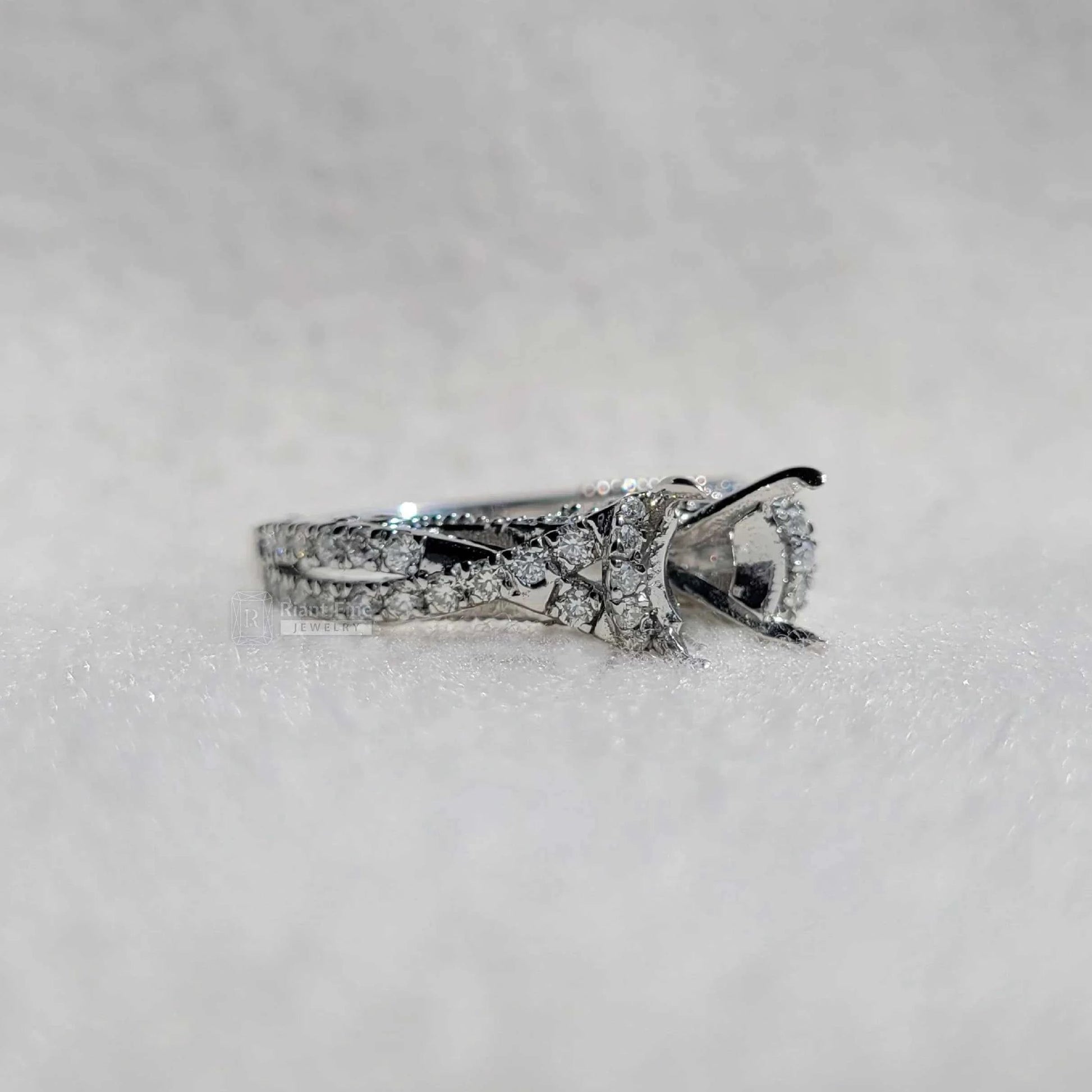 Custom Semi Mount Unique Diamond Engagement Ring 14K Gold - Riant Fine Jewelry LLC
