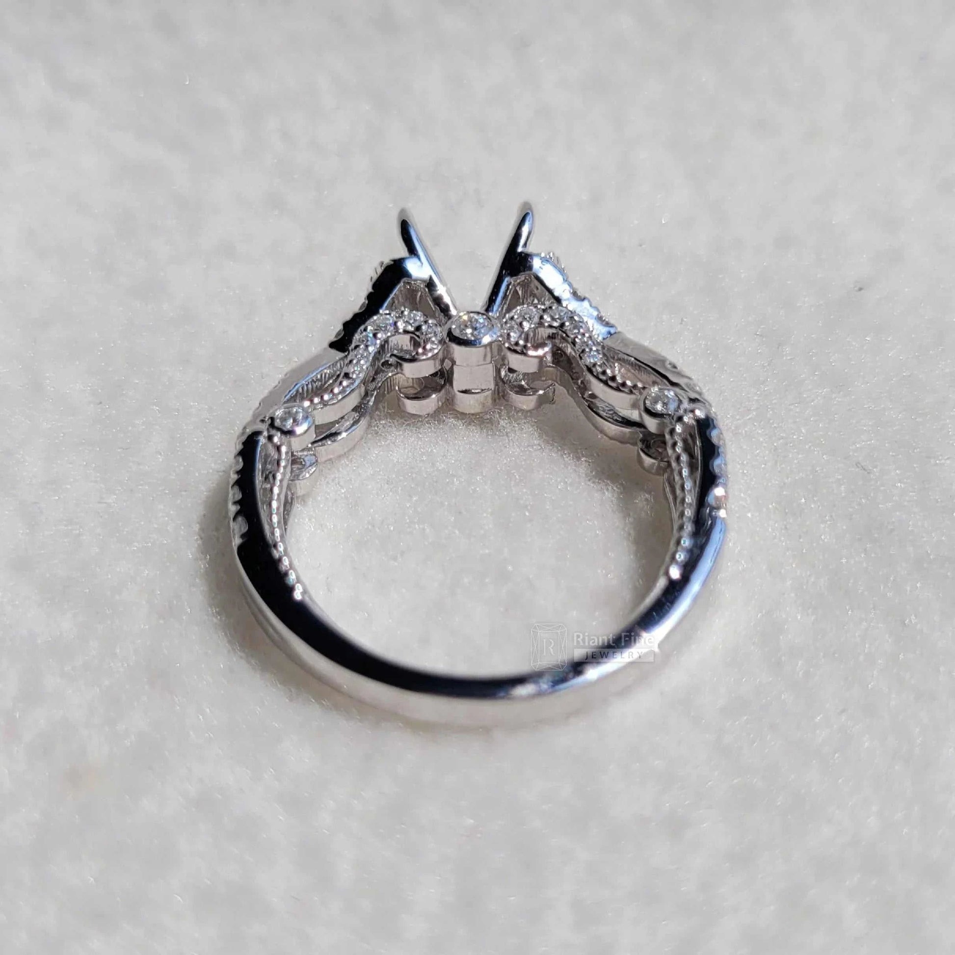 Custom Semi Mount Unique Diamond Engagement Ring 14K Gold - Riant Fine Jewelry LLC