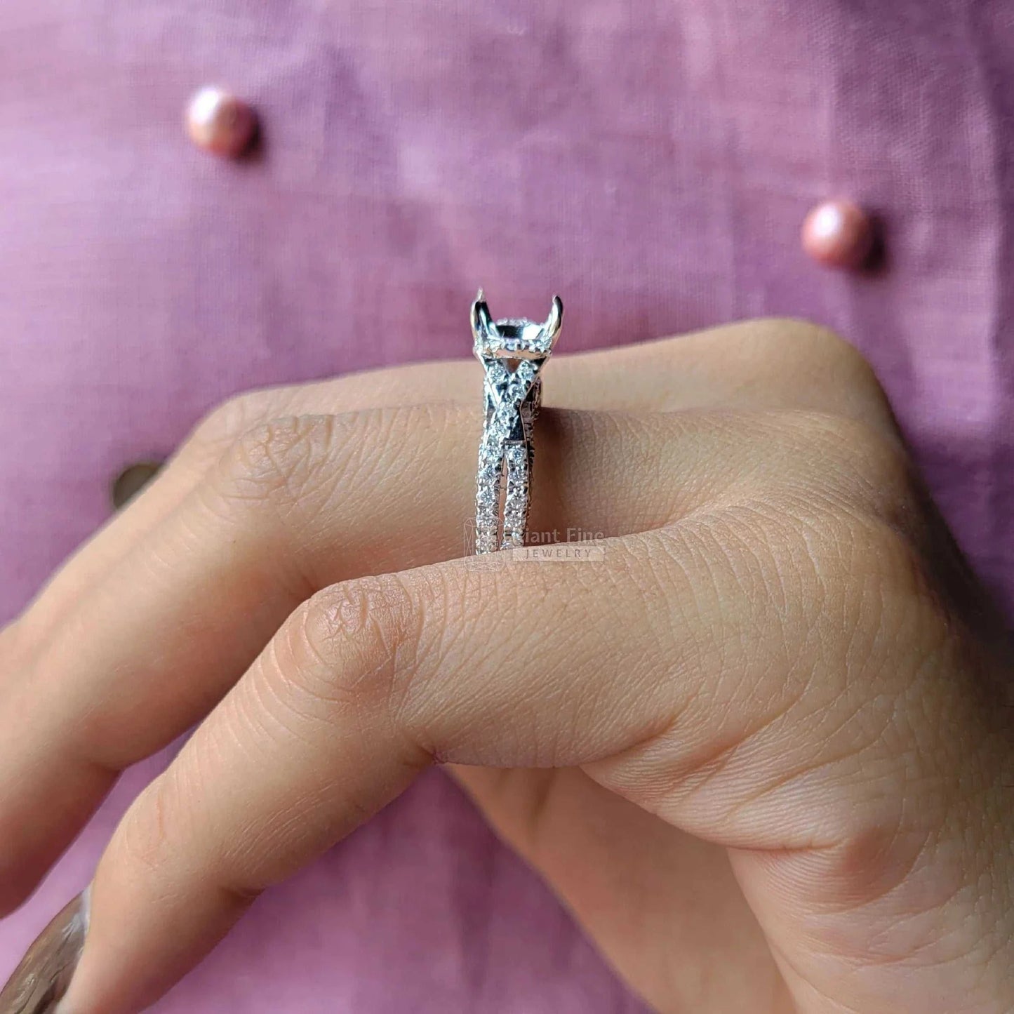 Custom Semi Mount Unique Diamond Engagement Ring 14K Gold - Riant Fine Jewelry LLC