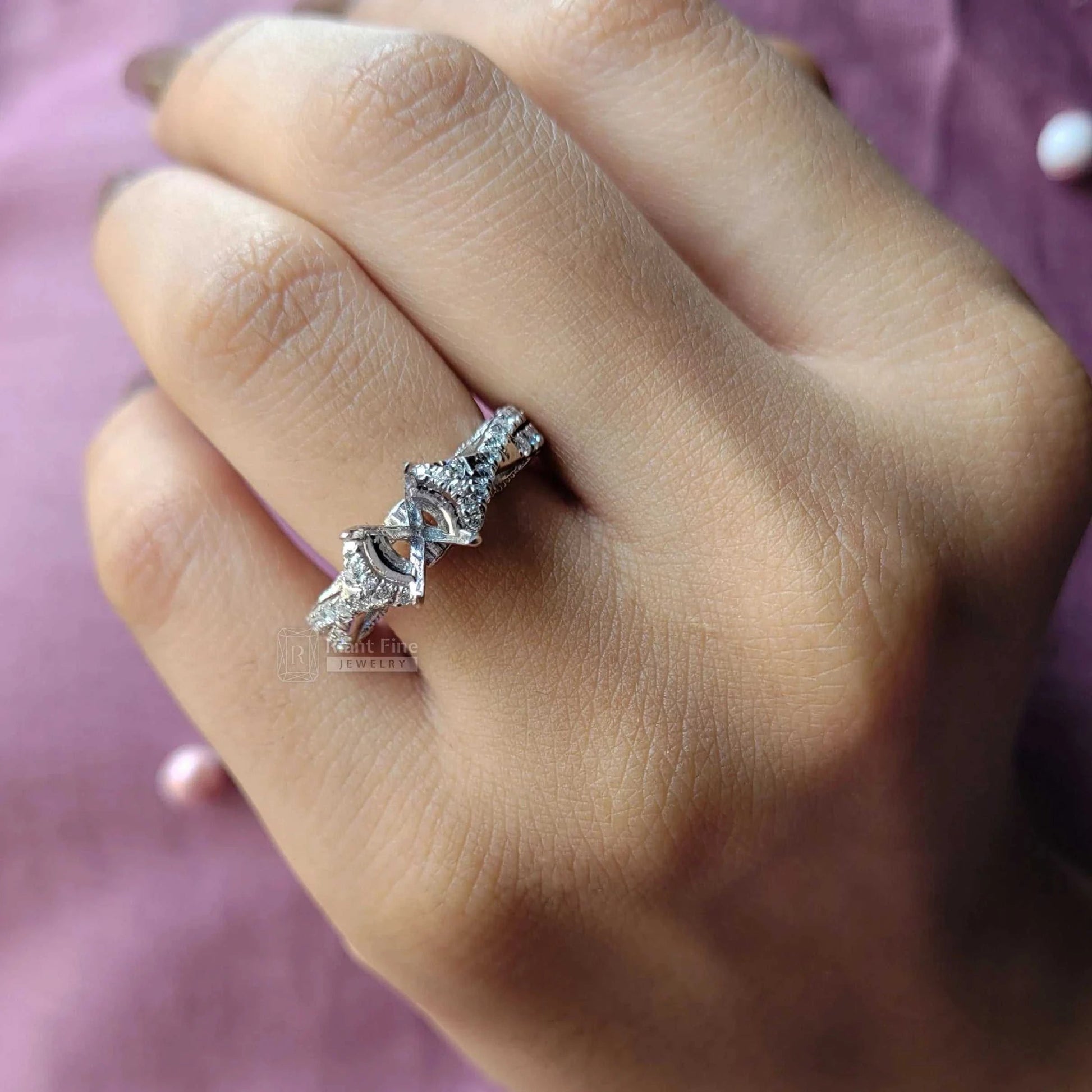 Custom Semi Mount Unique Diamond Engagement Ring 14K Gold - Riant Fine Jewelry LLC