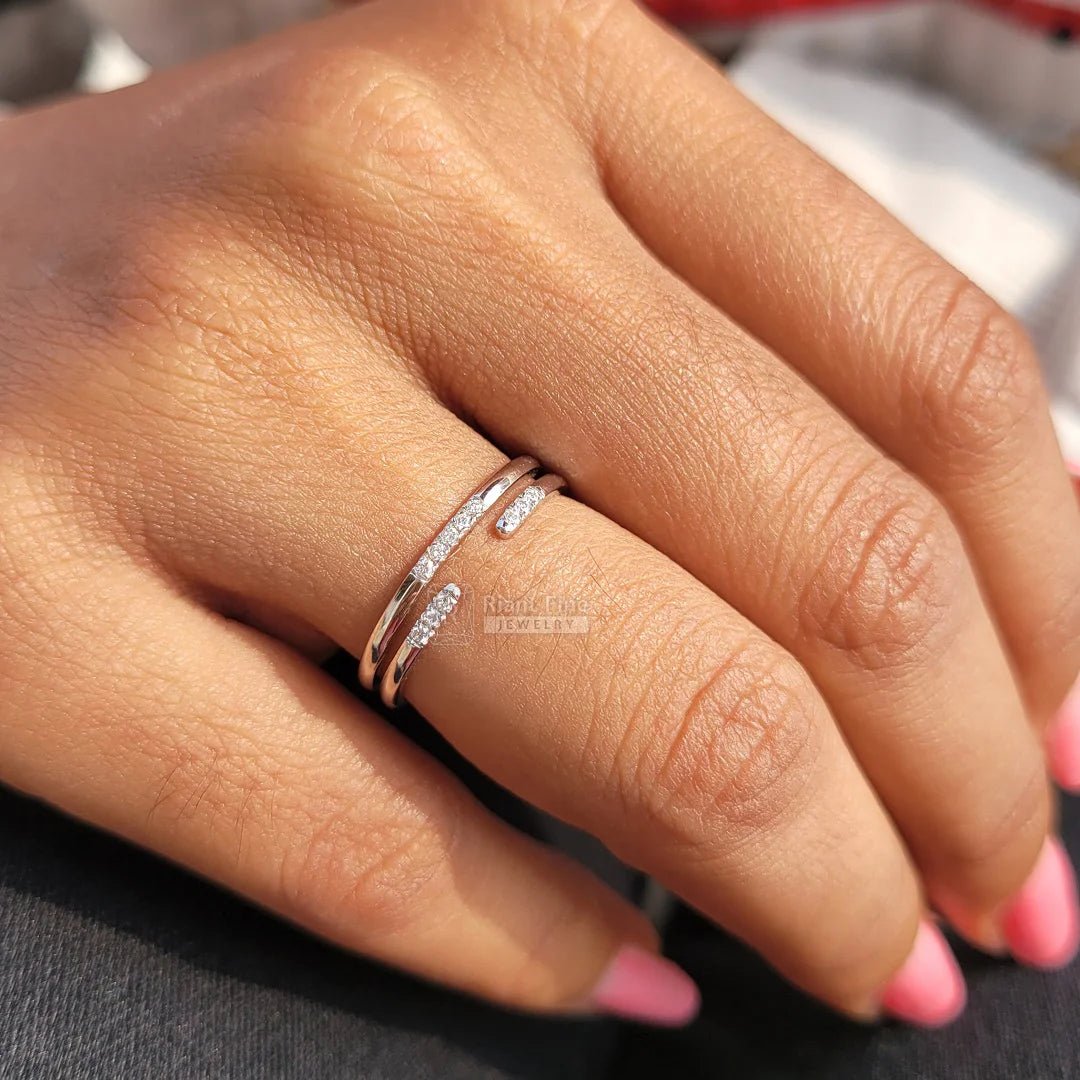 Dainty 14K Gold Open Gap Diamond Wedding Ring - Riant Fine Jewelry