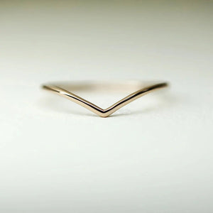 Dainty 14K Solid Gold Chevron Ring For Wedding