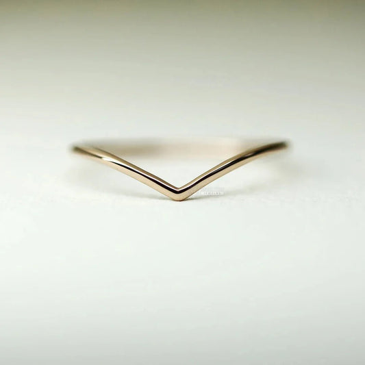 Dainty 14K Solid Gold Chevron Ring For Wedding - Riant Fine Jewelry