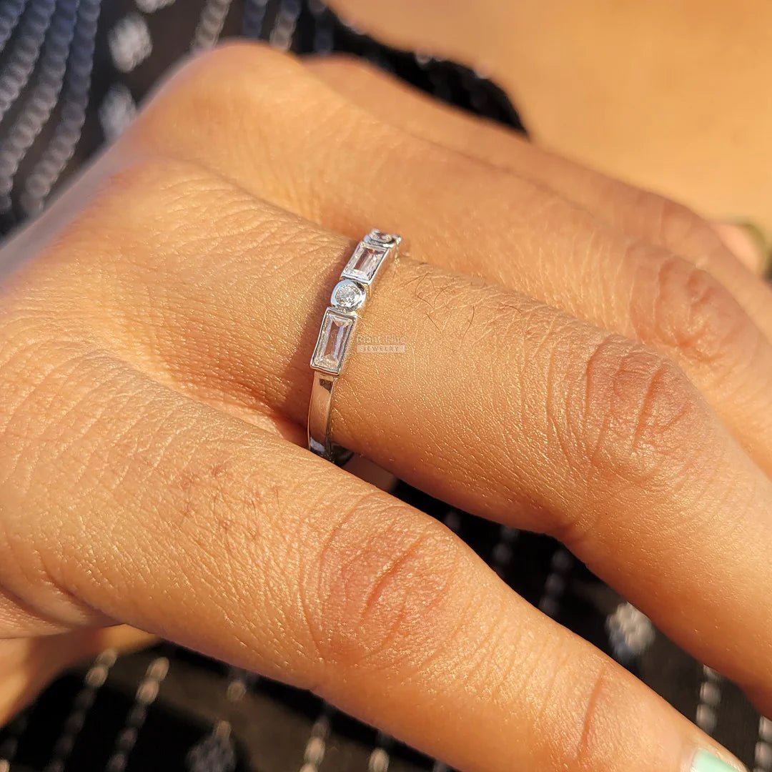 Dainty Baguette Lab Diamond White Gold Band - Riant Fine Jewelry LLC