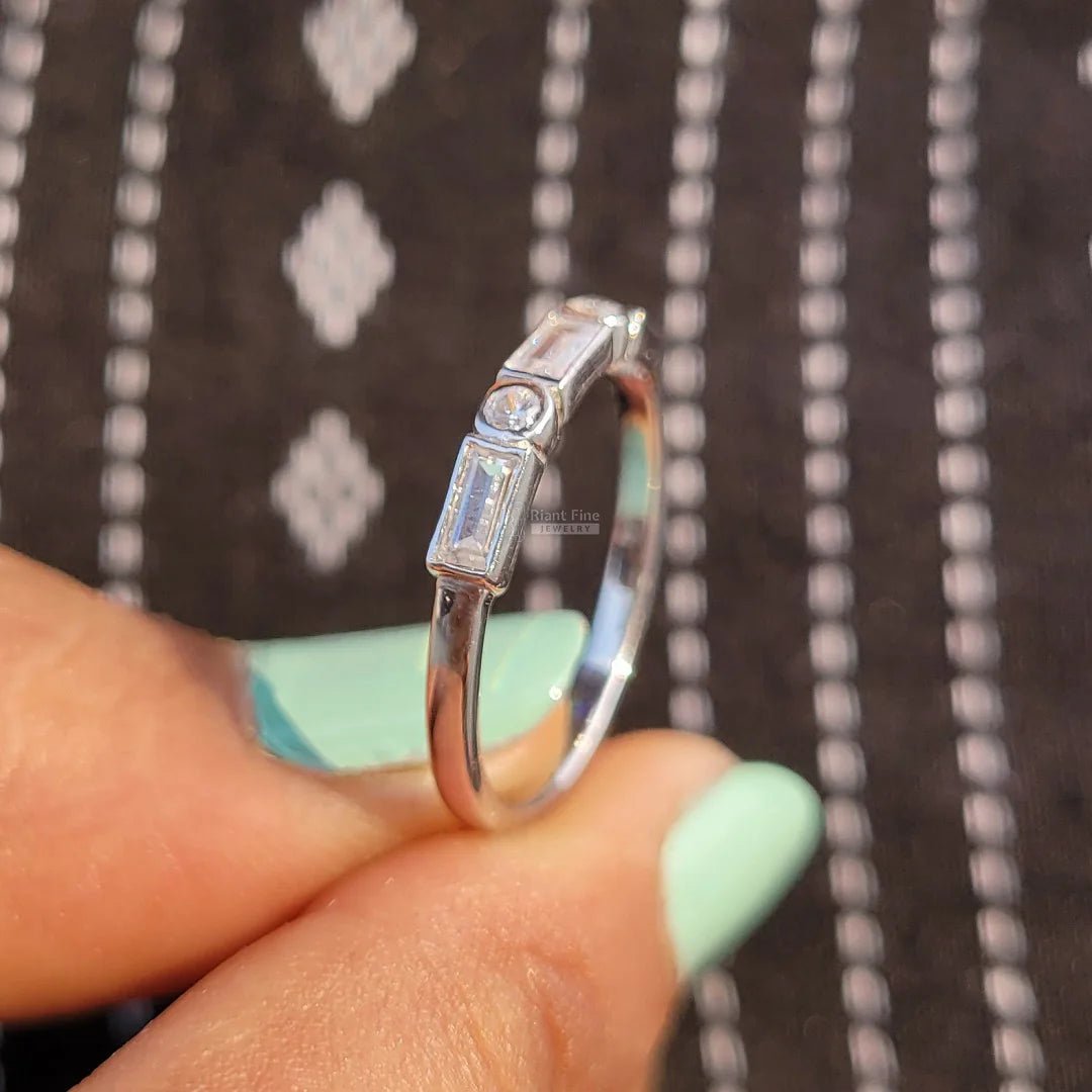 Dainty Baguette Lab Diamond White Gold Band - Riant Fine Jewelry LLC