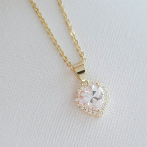 Dainty Heart Cut Moissanite Halo Pendant In 18K Gold