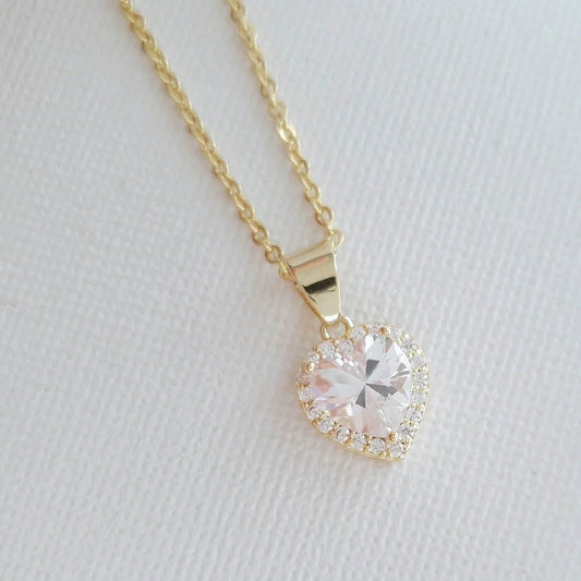 Dainty Heart Cut Moissanite Halo Pendant In 18K Gold - Riant Fine Jewelry