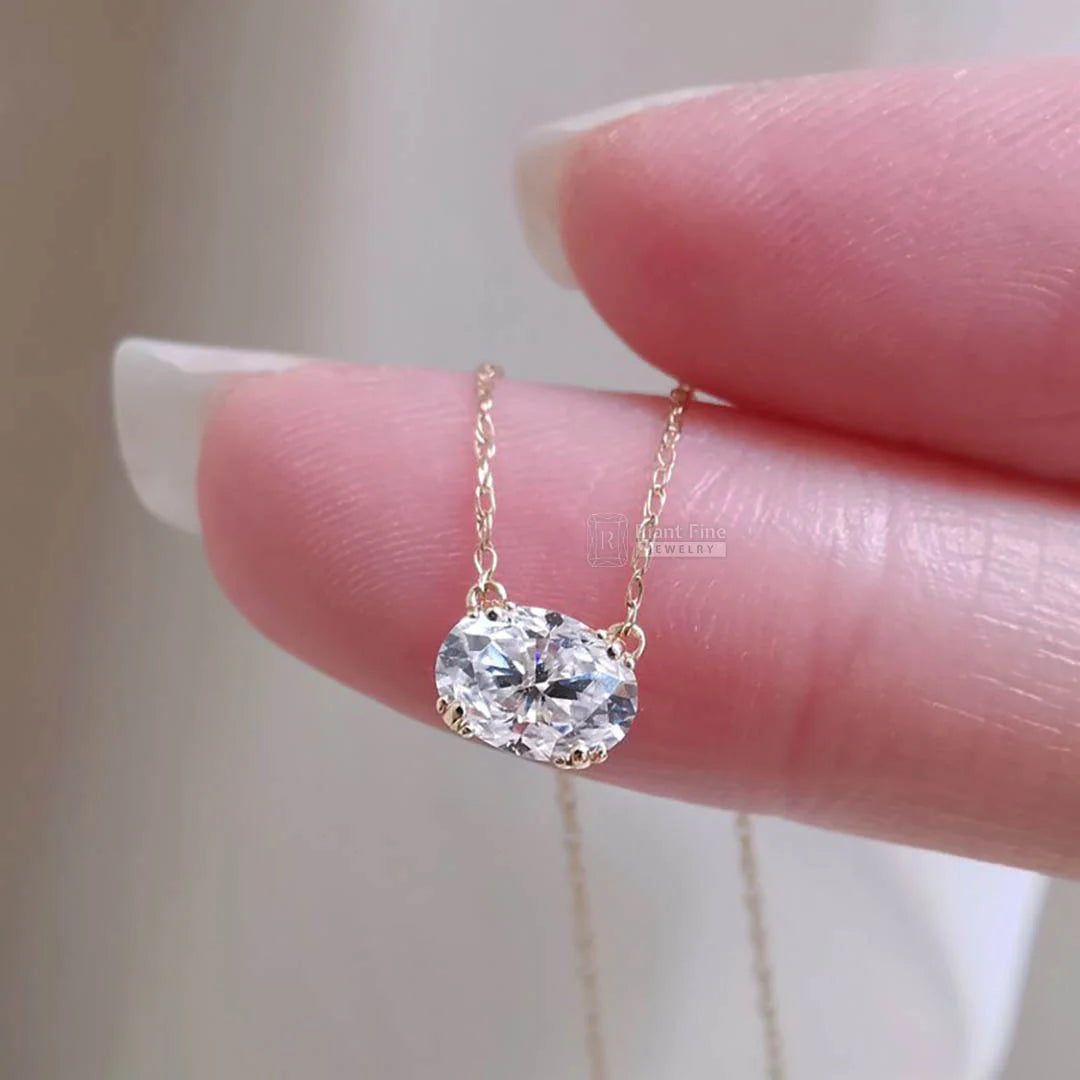 East West Oval Moissanite Gold Pendant for Her