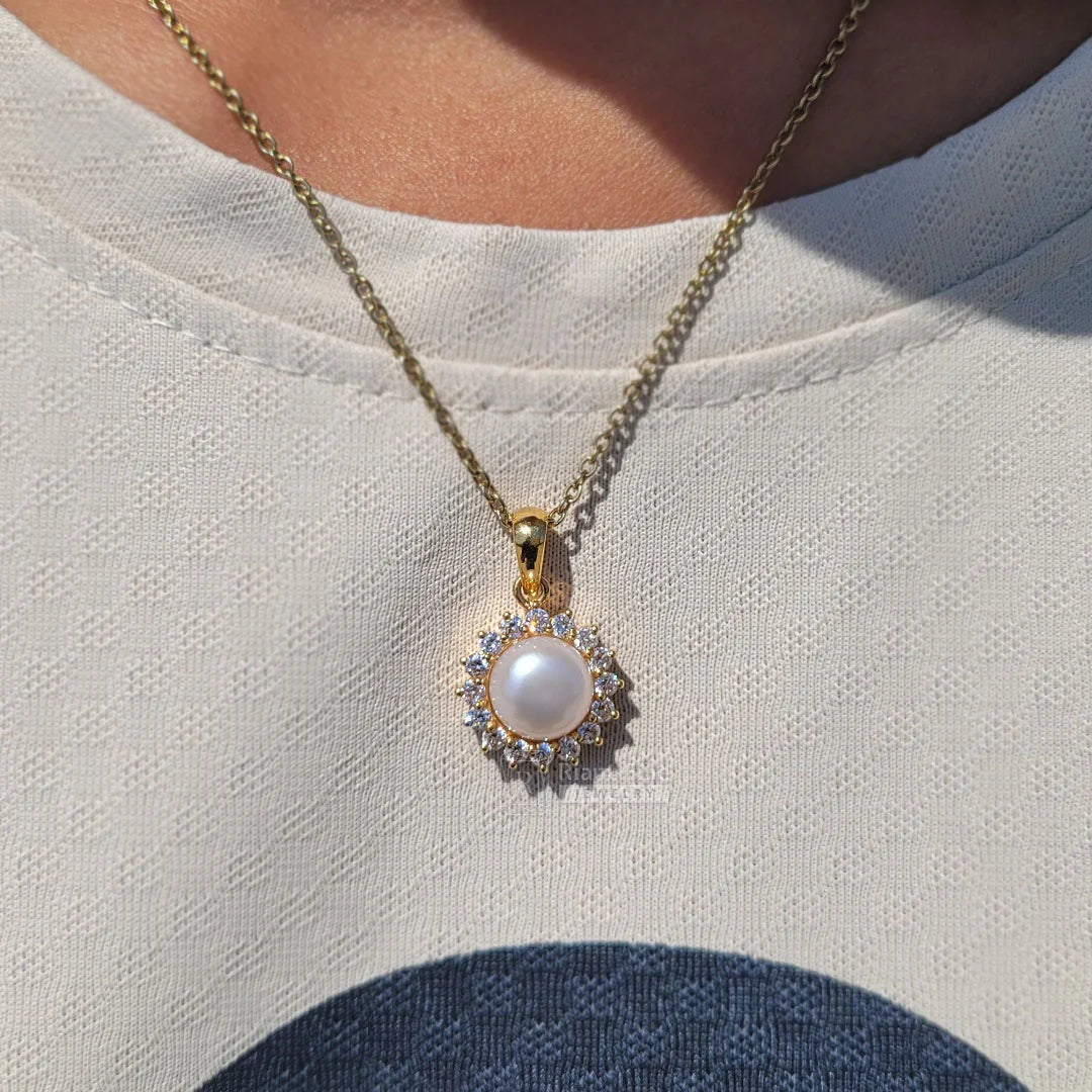 White Pearl and Moissanite Pendant