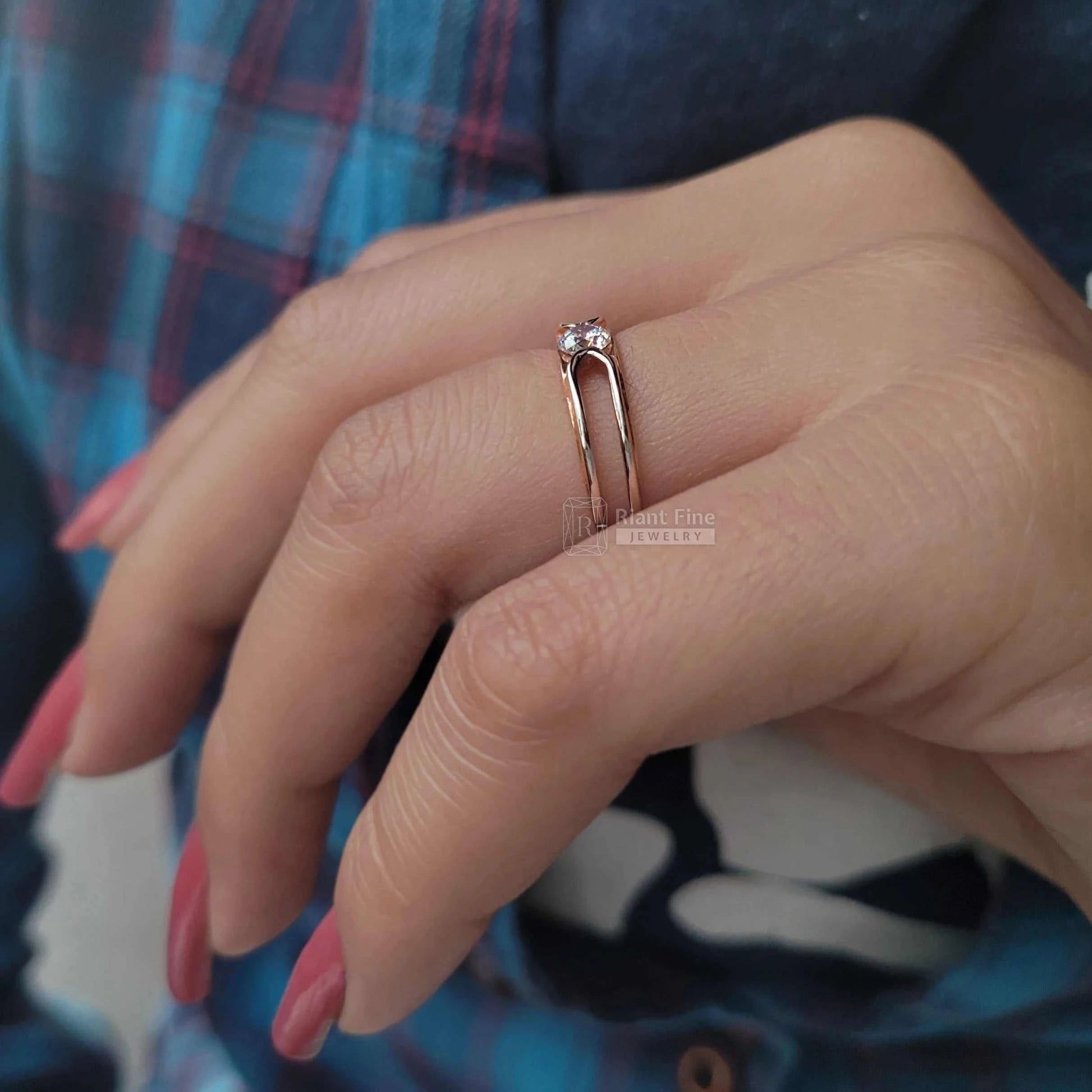 Dainty Round Diamond Solitaire Lab Grown Engagement Ring - Riant Fine Jewelry LLC