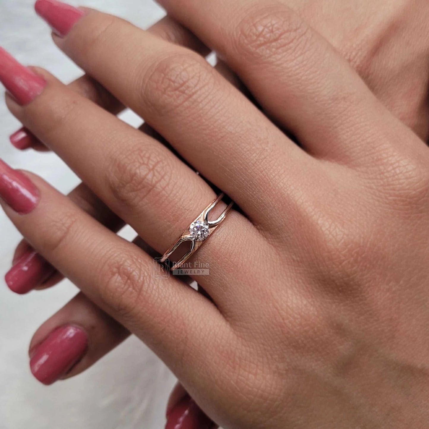 Dainty Round Diamond Solitaire Lab Grown Engagement Ring - Riant Fine Jewelry LLC