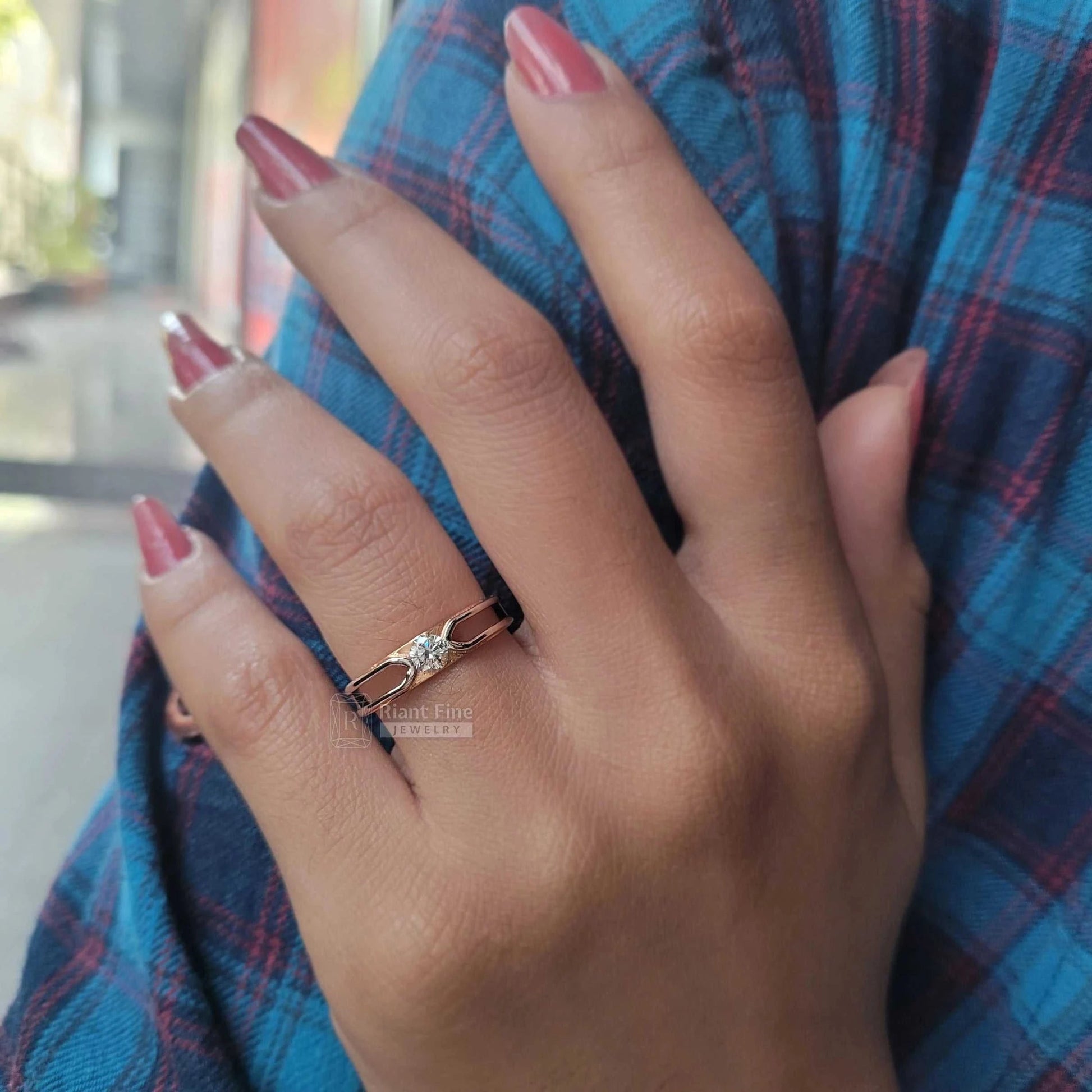 Dainty Round Diamond Solitaire Lab Grown Engagement Ring - Riant Fine Jewelry LLC