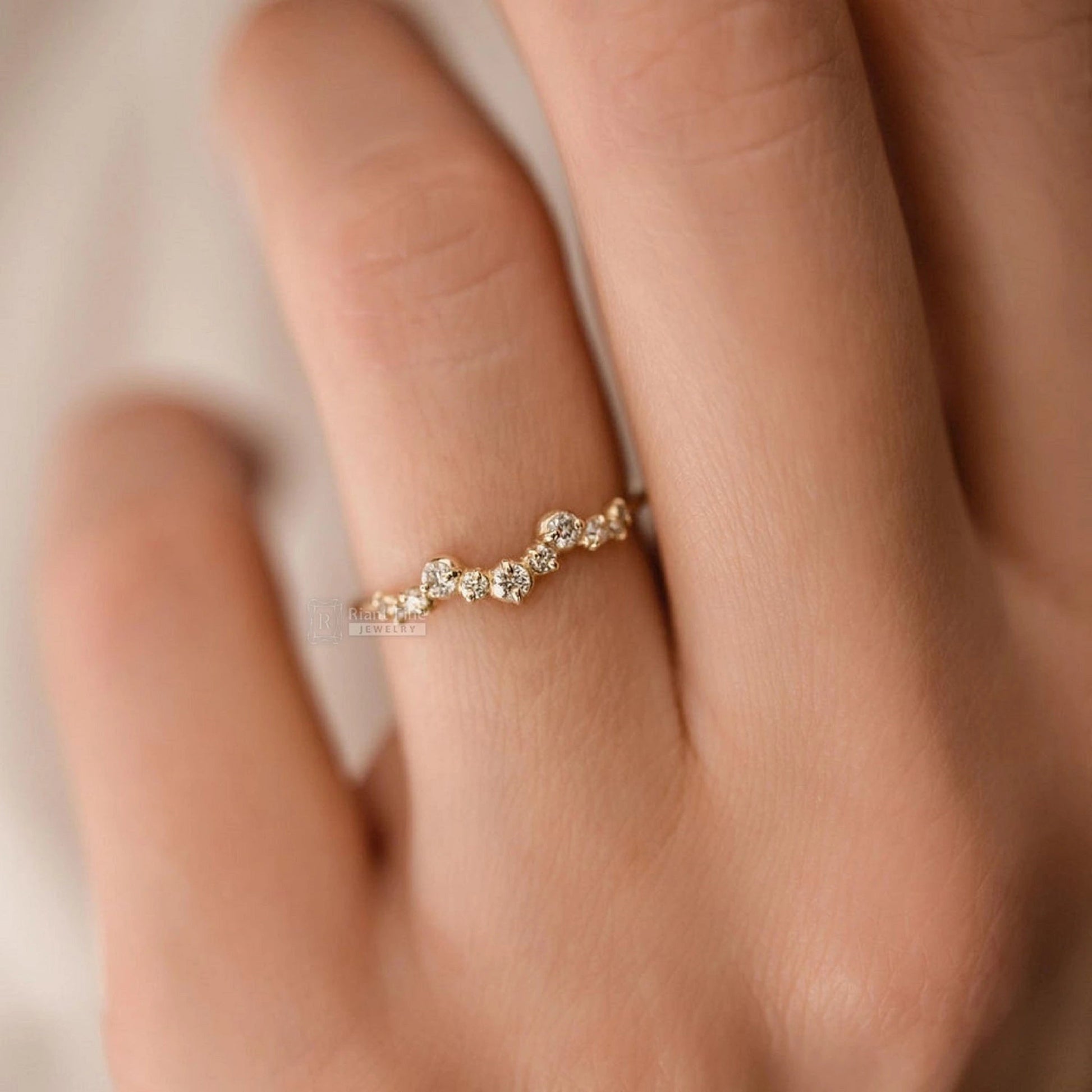 Dainty Round Diamond Wedding Band 14K Yellow Gold - Riant Fine Jewelry LLC