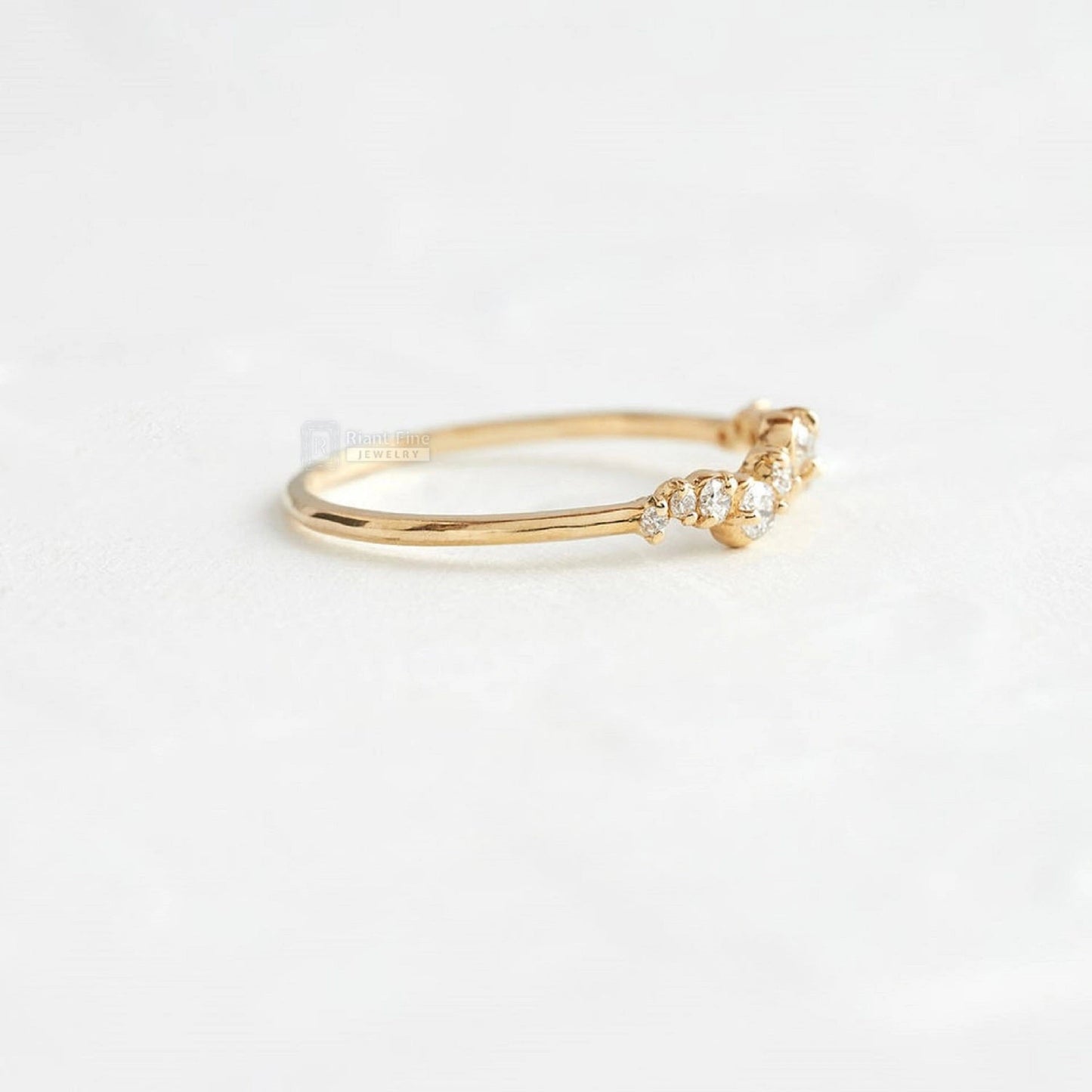 Dainty Round Diamond Wedding Band 14K Yellow Gold - Riant Fine Jewelry LLC