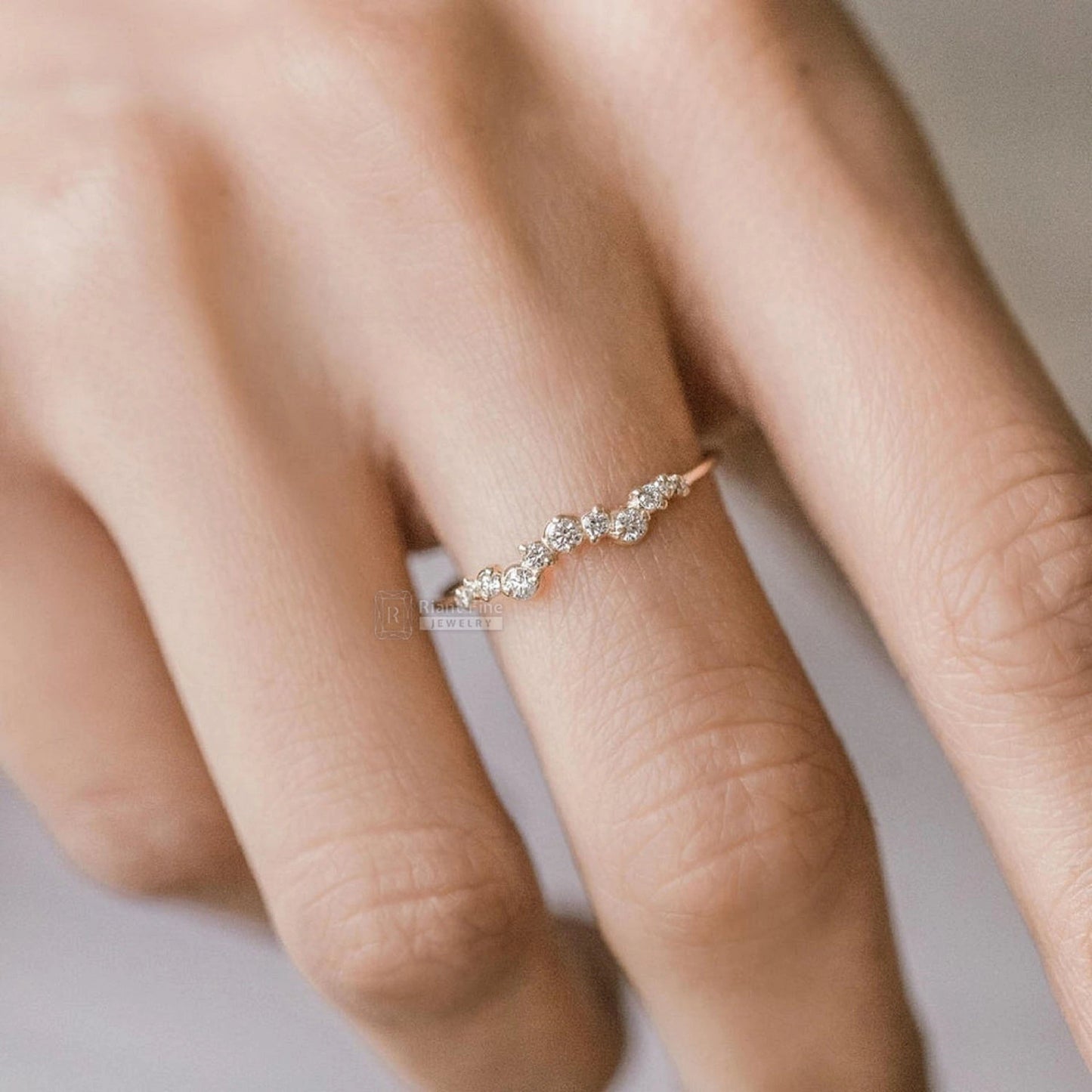 Dainty Round Diamond Wedding Band 14K Yellow Gold - Riant Fine Jewelry LLC