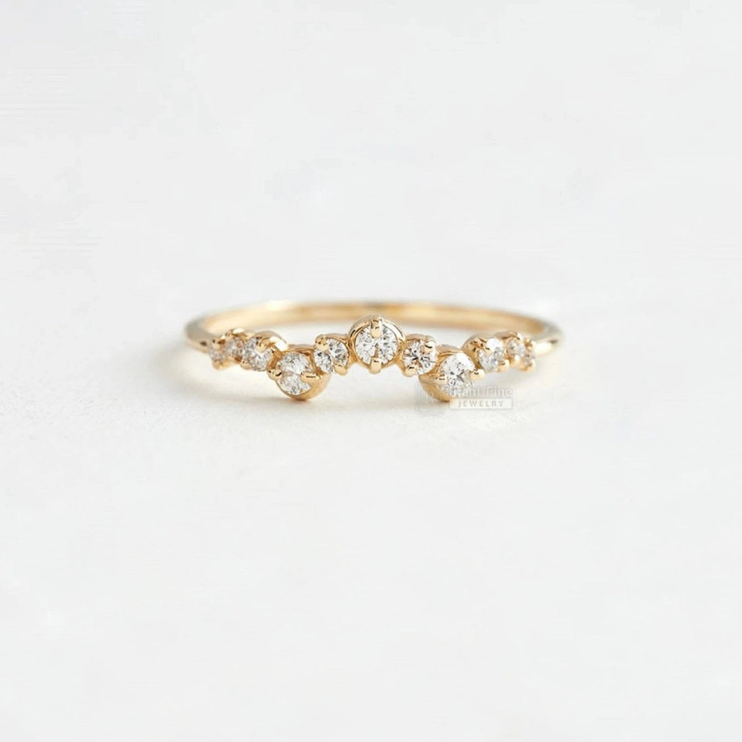 Dainty Round Diamond Wedding Band 14K Yellow Gold - Riant Fine Jewelry LLC