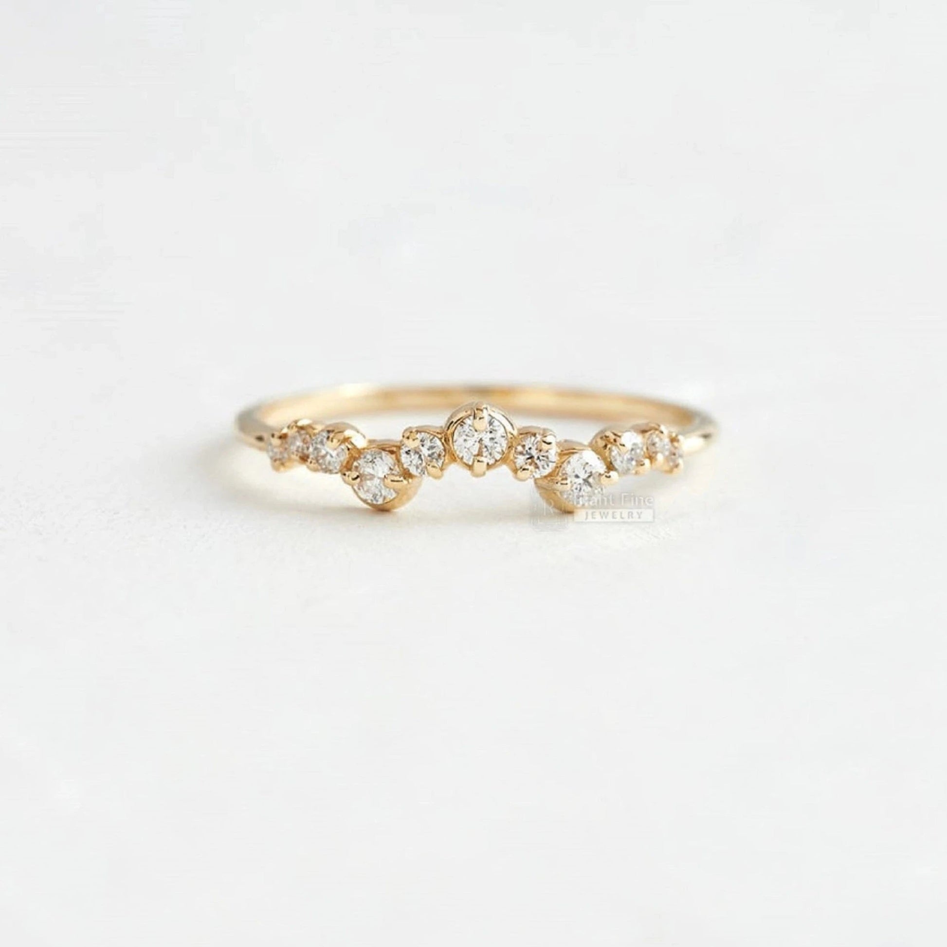 Dainty Round Diamond Wedding Band 14K Yellow Gold - Riant Fine Jewelry LLC