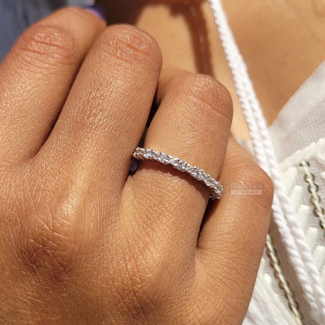 Delicate Round Diamond Half Eternity Gold Wedding Band - Riant Fine Jewelry