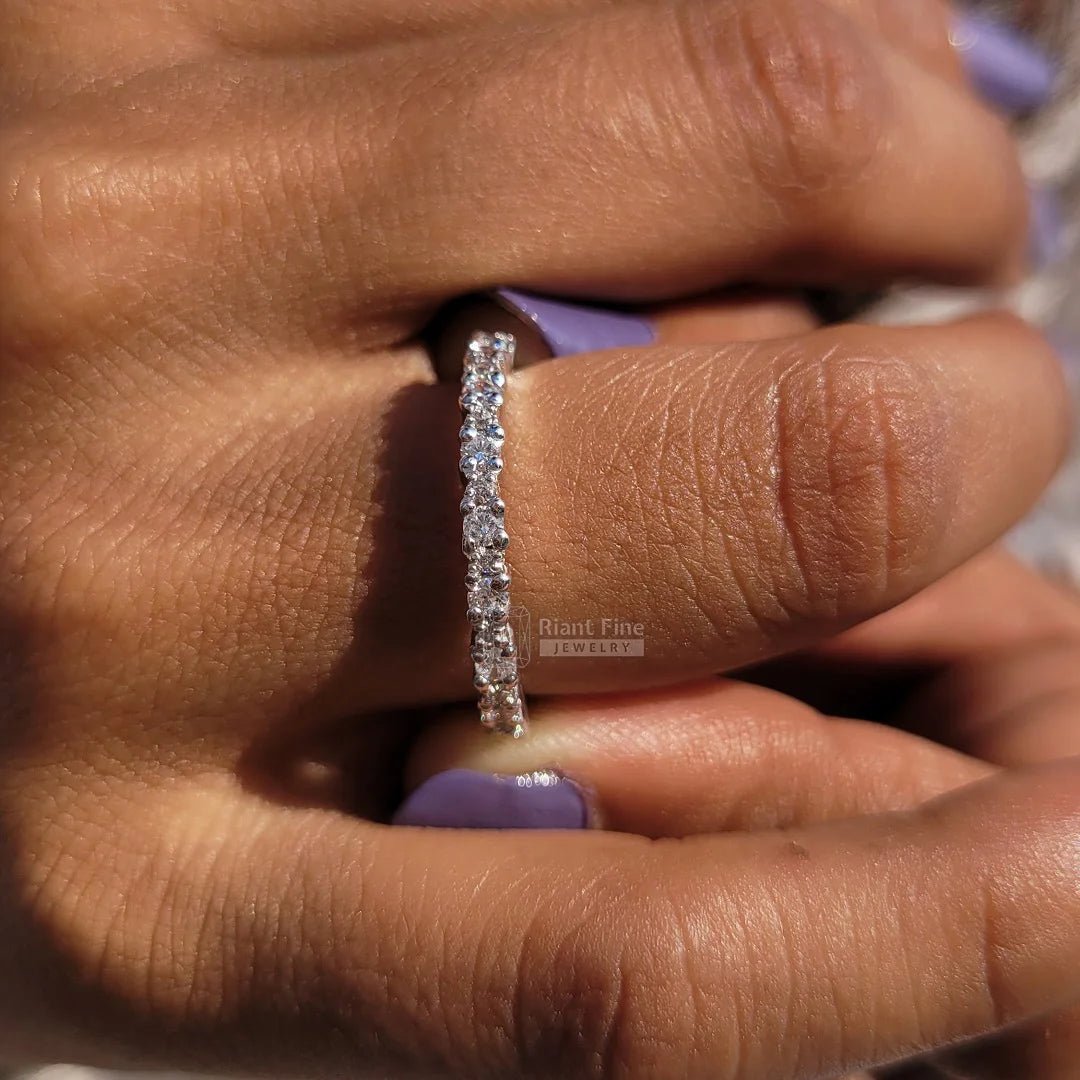 Delicate Round Diamond Half Eternity Gold Wedding Band - Riant Fine Jewelry