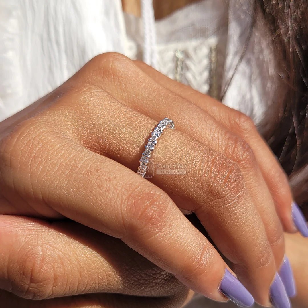 Delicate Round Diamond Half Eternity Gold Wedding Band - Riant Fine Jewelry