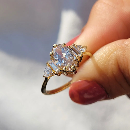 Oval Champagne Diamond Ring in 14K Yellow Gold