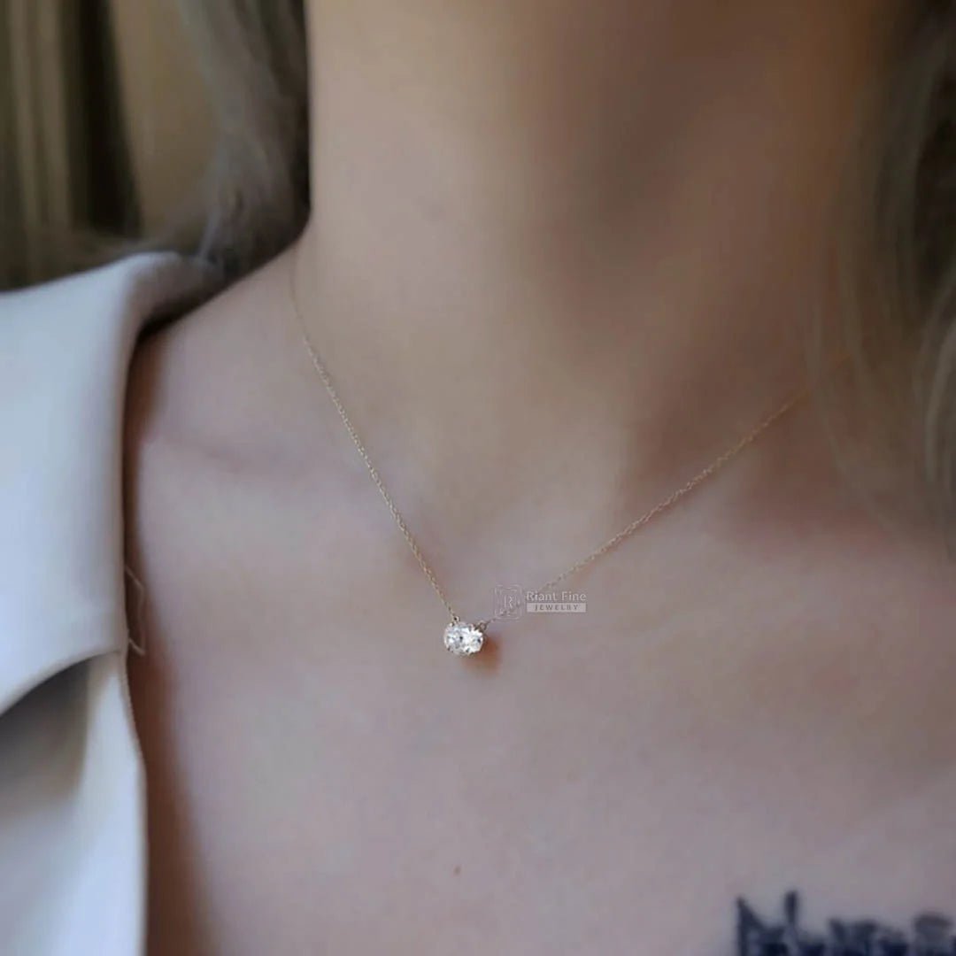 East West 1 Ct Oval Moissanite Pendant In 14K Gold - Riant Fine Jewelry