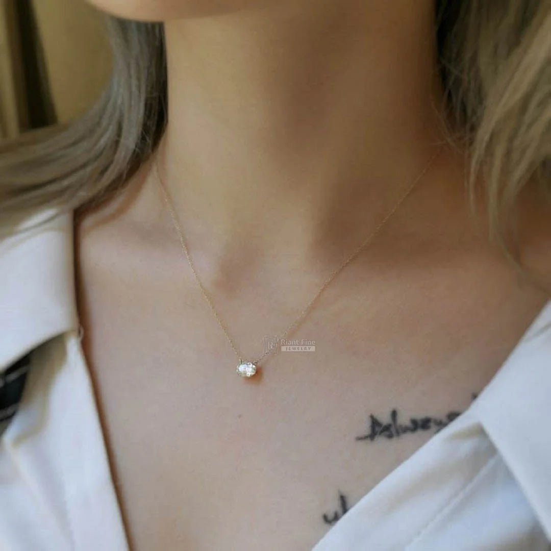 East West 1 Ct Oval Moissanite Pendant In 14K Gold - Riant Fine Jewelry