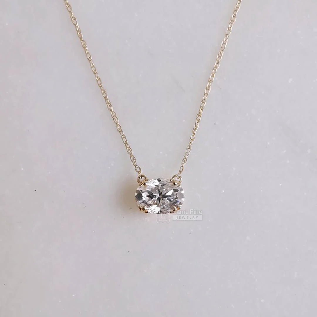 East West 1 Ct Oval Moissanite Pendant In 14K Gold - Riant Fine Jewelry