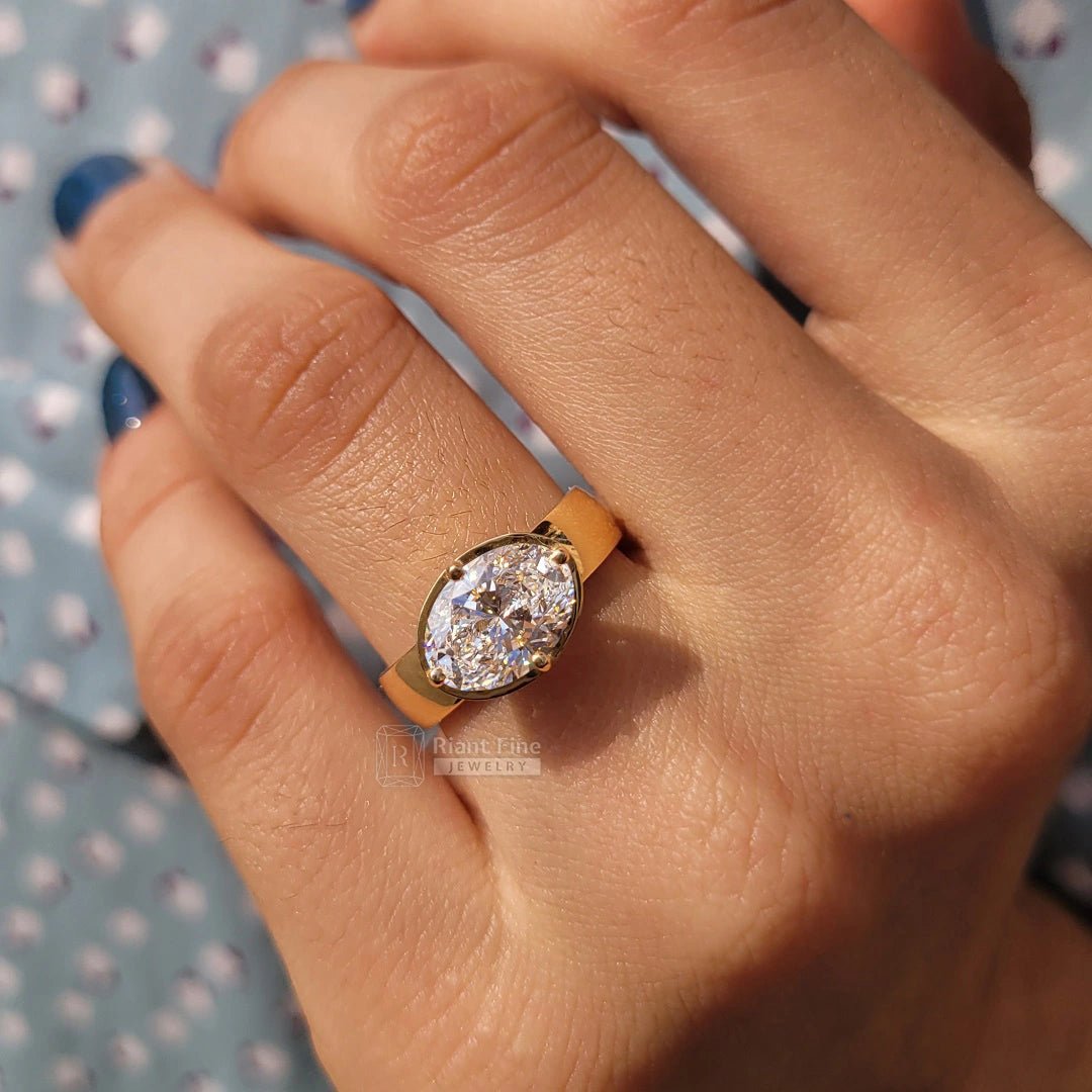 East West 2.5 Ct Oval Cut Diamond Engagement Ring - Riant Fine Jewelry