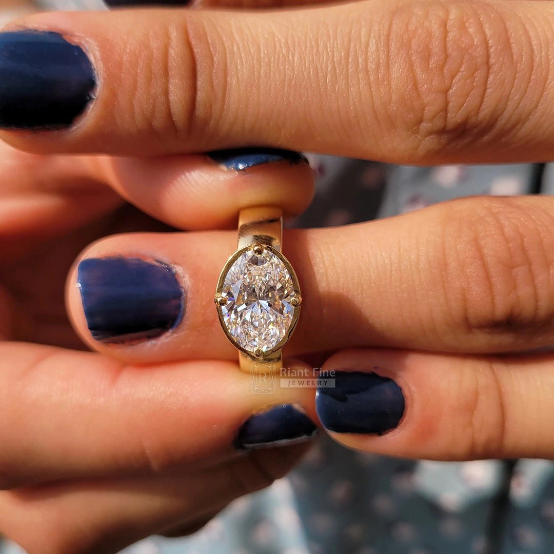 East West 2.5 Ct Oval Cut Diamond Engagement Ring - Riant Fine Jewelry