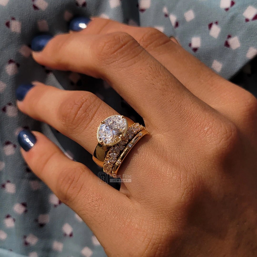 East West 2.5 Ct Oval Diamond Engagement Ring Set - Riant Fine Jewelry