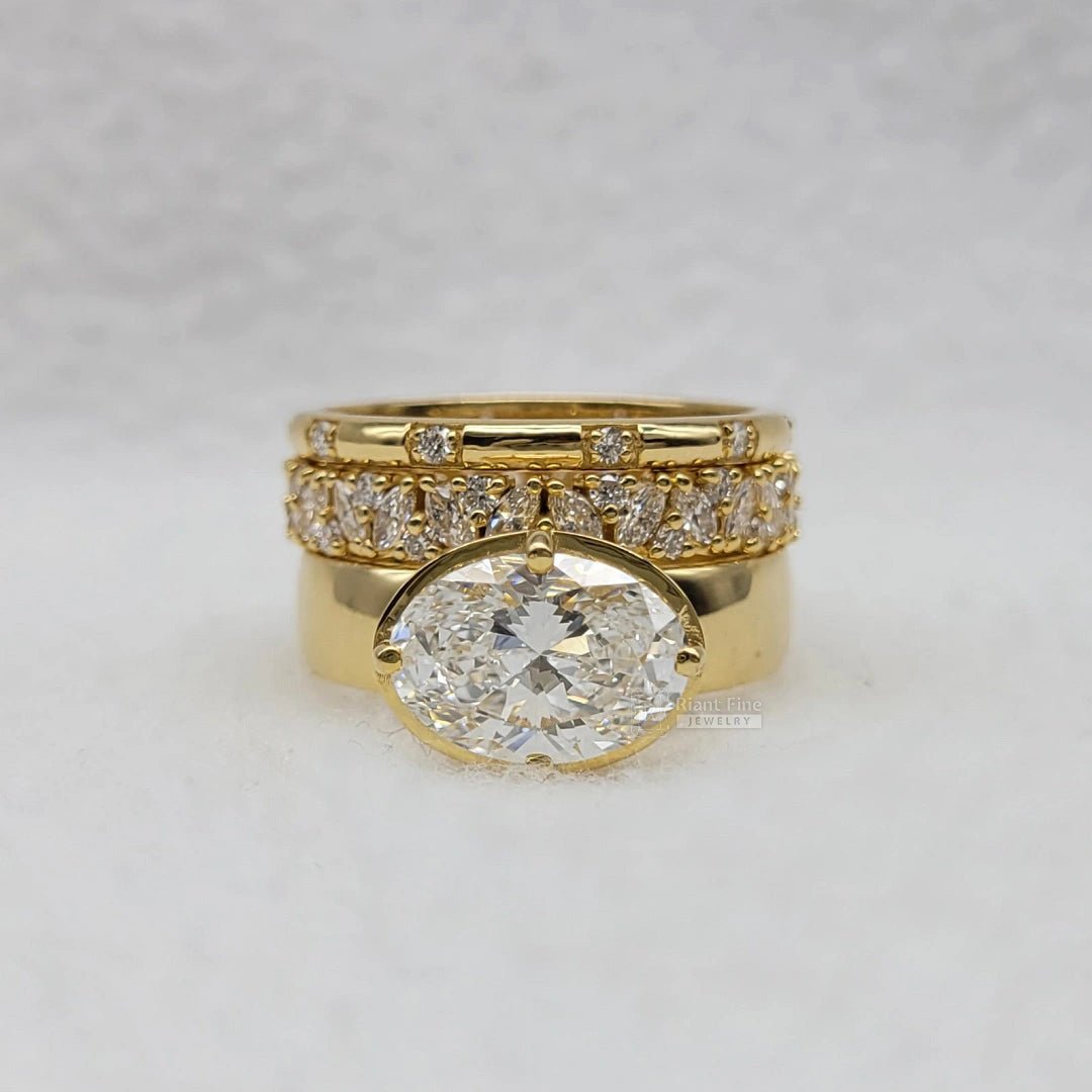 East West 2.5 Ct Oval Diamond Engagement Ring Set - Riant Fine Jewelry