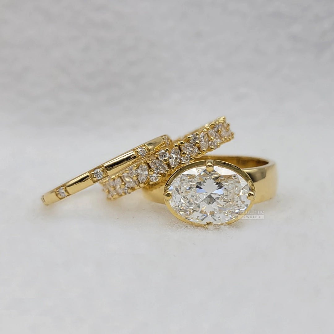 East West 2.5 Ct Oval Diamond Engagement Ring Set - Riant Fine Jewelry