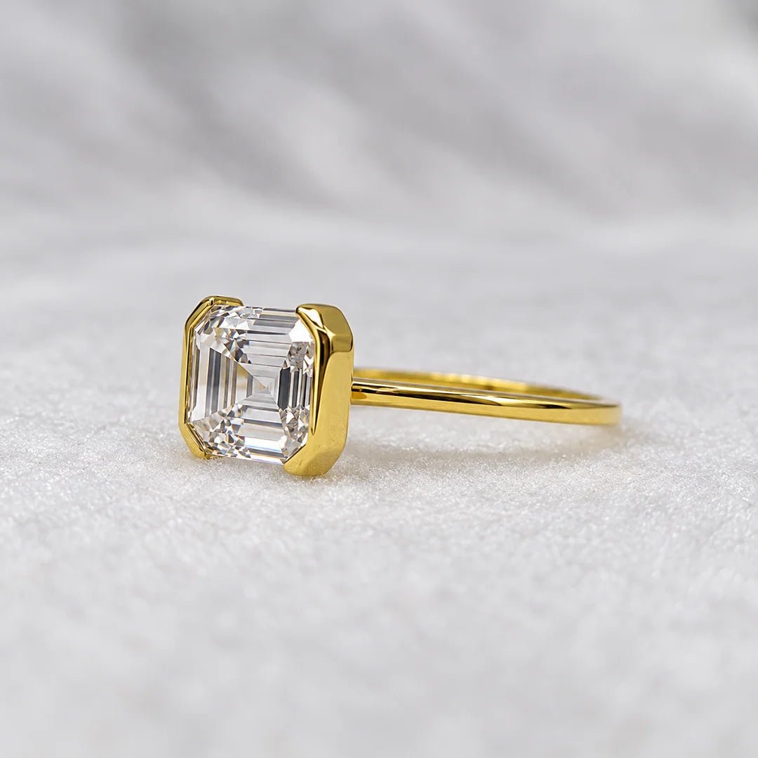 East West Emerald Lab Diamond Engagement Ring in 14K Gold - Riant Fine Jewelry LLC
