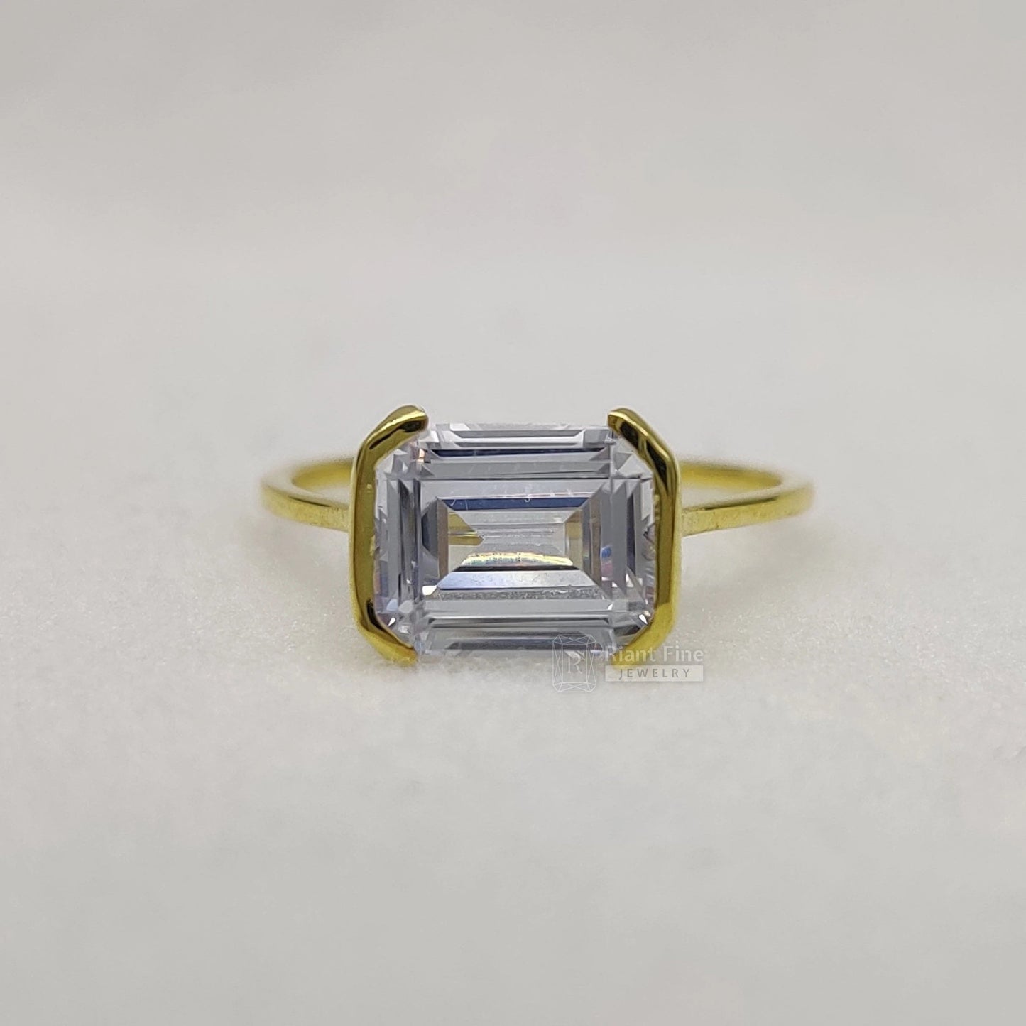 East West Emerald Lab Diamond Engagement Ring in 14K Gold - Riant Fine Jewelry LLC