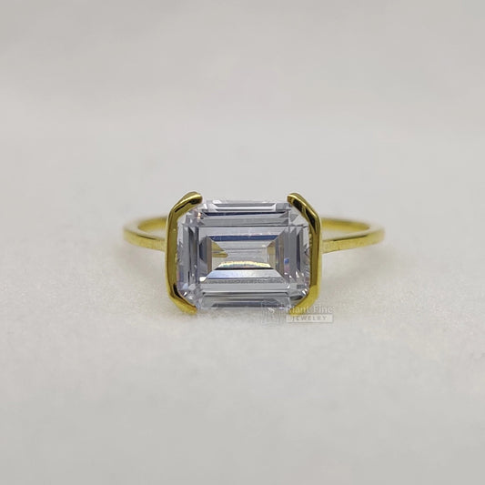 East West Emerald Lab Diamond Engagement Ring in 14K Gold - Riant Fine Jewelry LLC