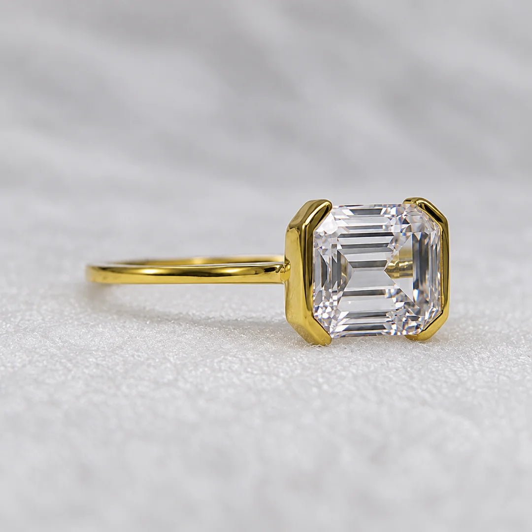 East West Emerald Lab Diamond Engagement Ring in 14K Gold - Riant Fine Jewelry LLC