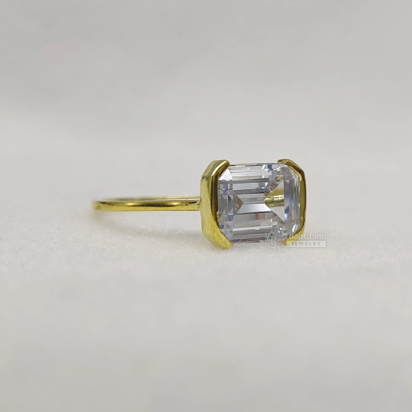 East West Emerald Lab Diamond Engagement Ring in 14K Gold - Riant Fine Jewelry LLC