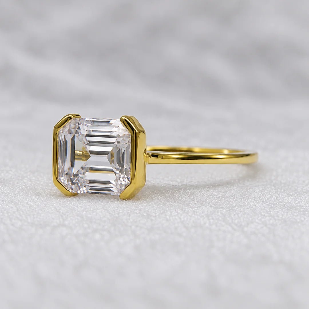 East West Emerald Lab Diamond Engagement Ring in 14K Gold - Riant Fine Jewelry LLC