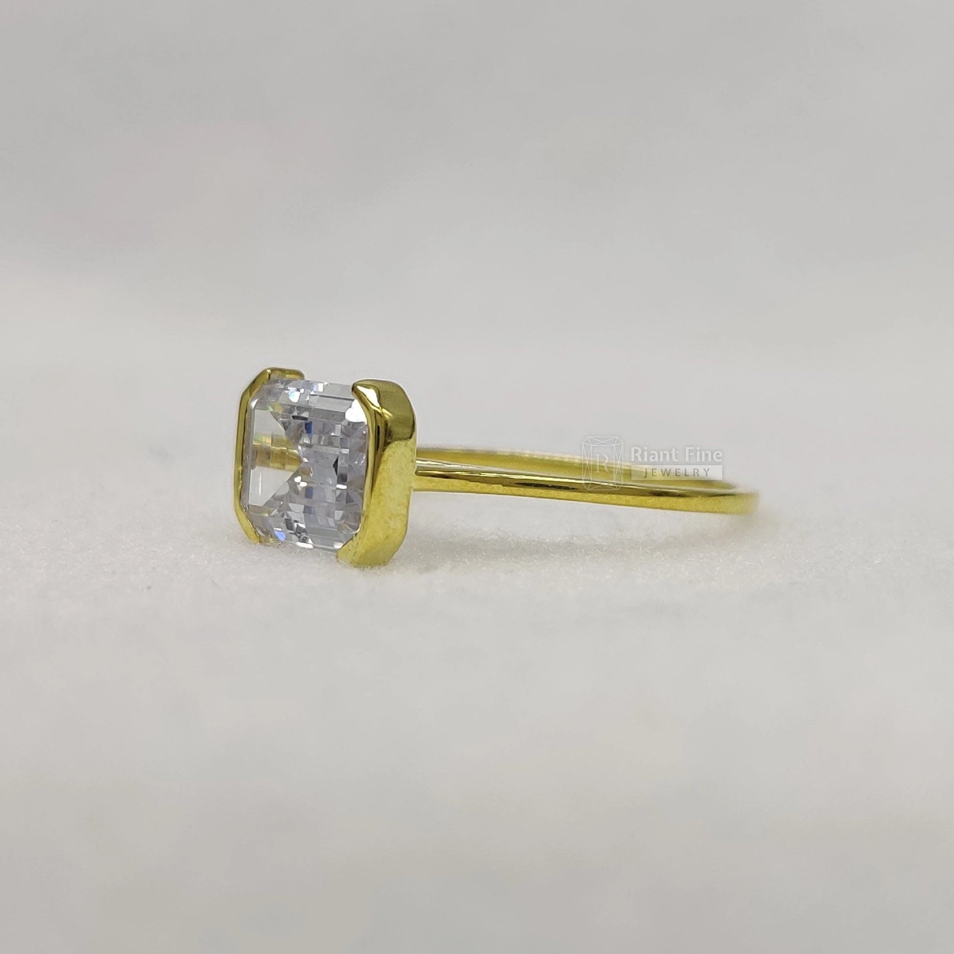 East West Emerald Lab Diamond Engagement Ring in 14K Gold - Riant Fine Jewelry LLC
