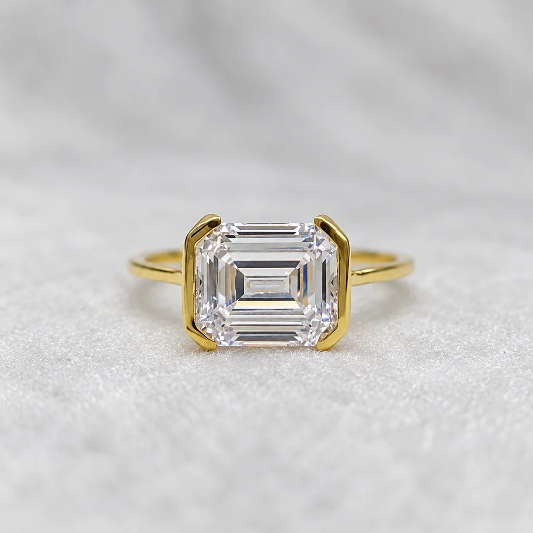 East West Emerald Lab Diamond Engagement Ring in 14K Gold - Riant Fine Jewelry LLC