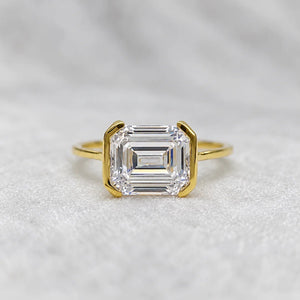 East West Emerald Lab Diamond Engagement Ring in 14K Gold
