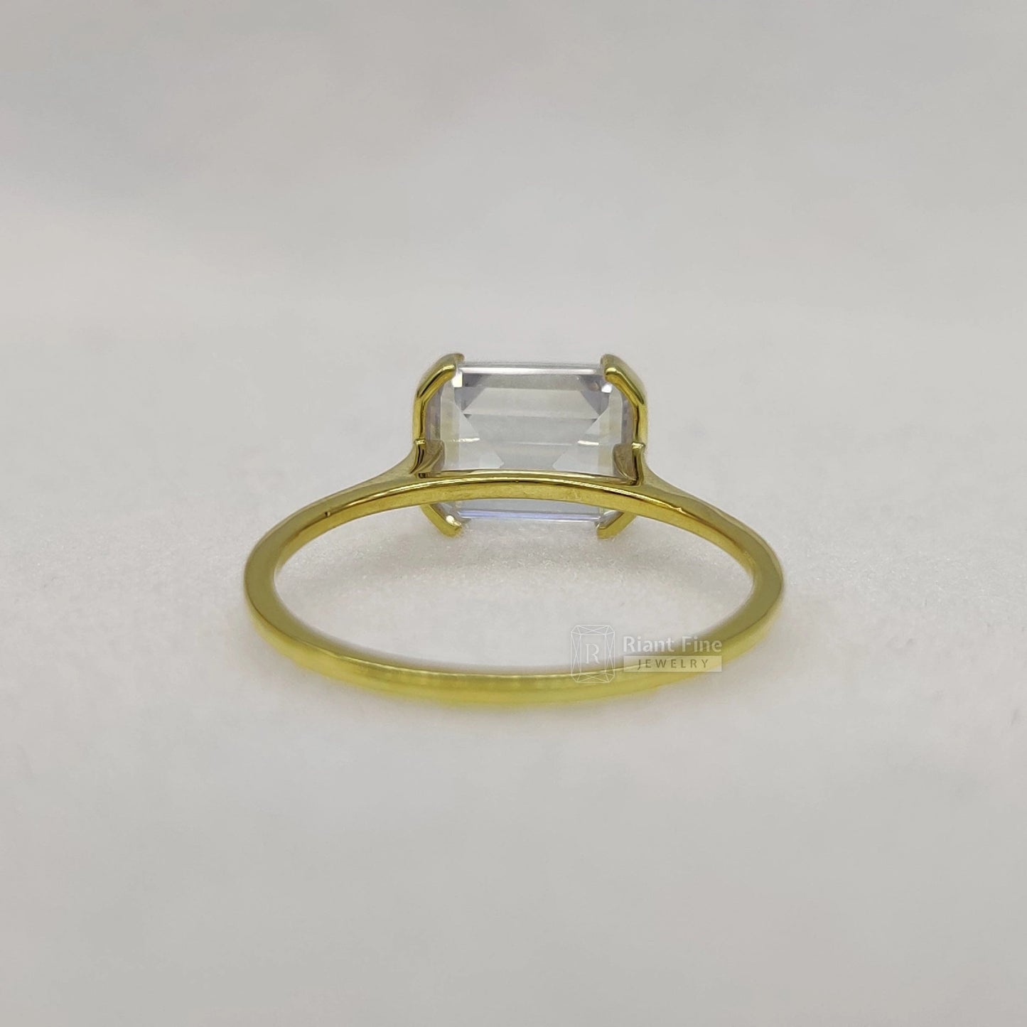 East West Emerald Lab Diamond Engagement Ring in 14K Gold - Riant Fine Jewelry LLC