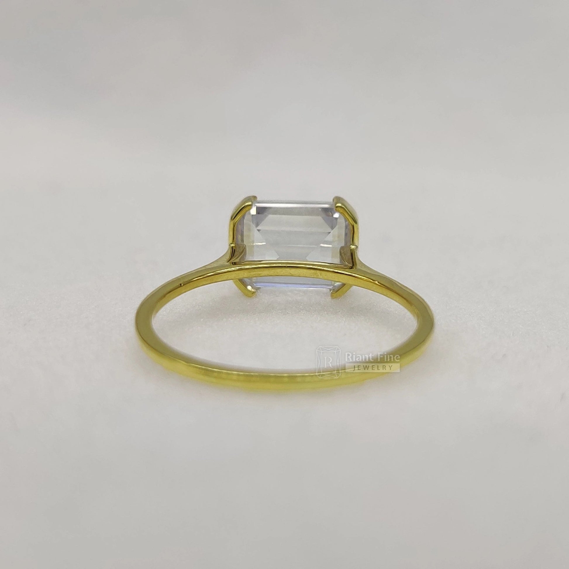 East West Emerald Lab Diamond Engagement Ring in 14K Gold - Riant Fine Jewelry LLC
