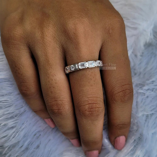 East West Emerald Lab Diamond Eternity Wedding Band - Riant Fine Jewelry LLC