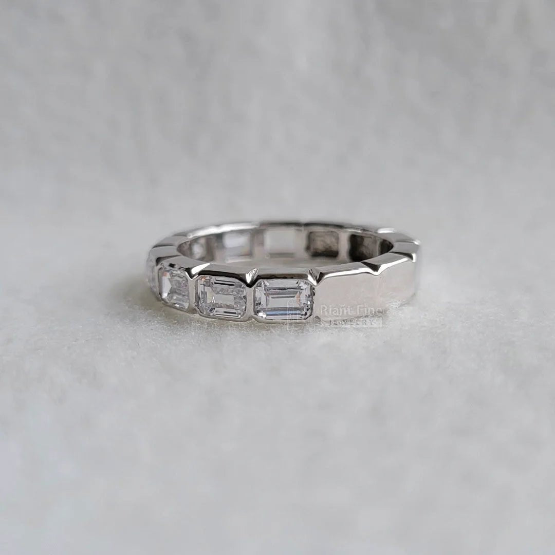 East West Emerald Lab Diamond Eternity Wedding Band - Riant Fine Jewelry LLC